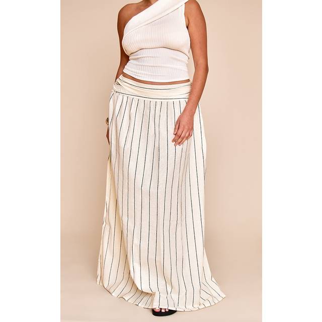 Plus Stone Stripe Cotton Ruched Waist Maxi Skirt, White - 18