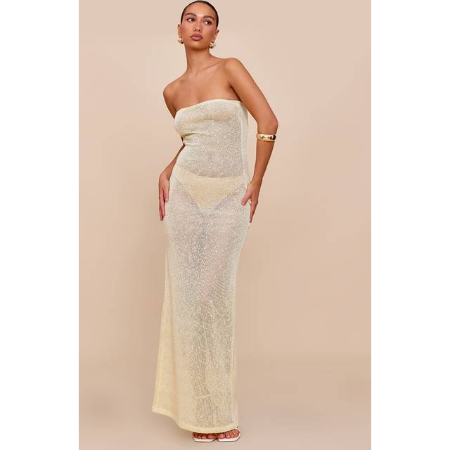 Pale Lime Sequin Sheer Bandeau Maxi Dress, Pale Lime - 16