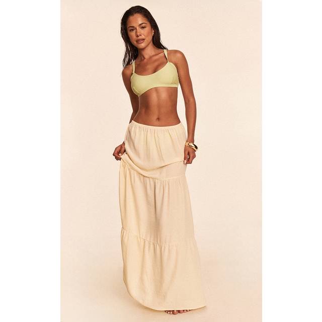 Butter Yellow Linen Look Tiered Maxi Beach Skirt, Butter Yellow