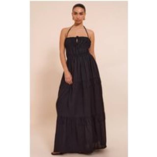 Black Ruched Backless Strappy Maxi Dress, Black - 8