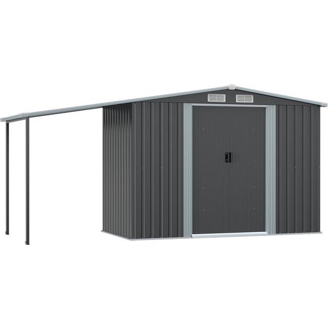 256CM Wide Metal Garden Storage Shed with Gabled Roof and Lean-To