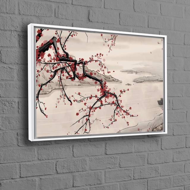 Japanese Sakura Bonsai Tree Wall Decor Art Reproduction on Framed Canvas Perfect as a Grandmother's Gift or Canvas Wall Art for Your Home - Framed Print without Mat (60 cm H x 90 cm W)