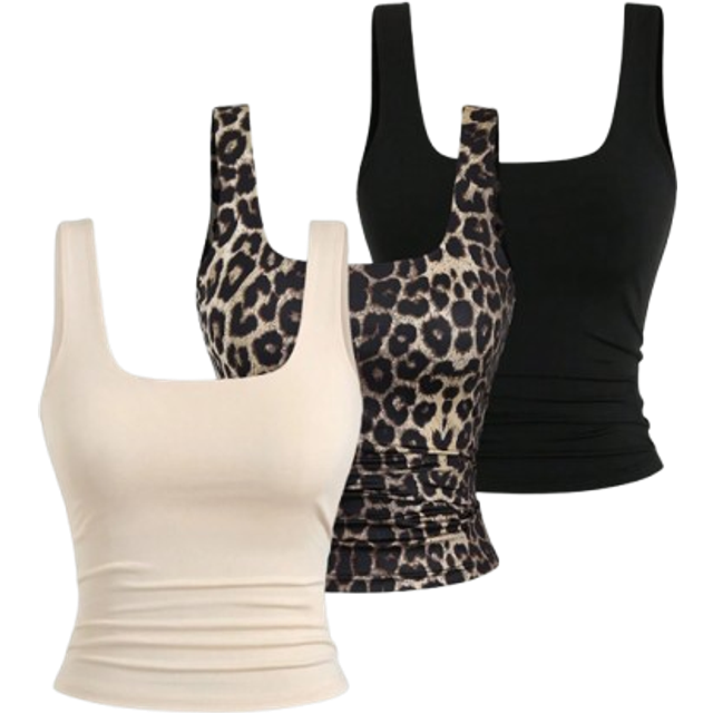Sweetra Women&#39;s Summer Casual All-Match Square Neck Tank Top Graphic Tees Women Tops