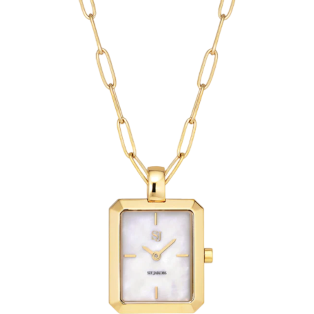 Sif Jakobs Chiara Pendant Clock Necklace - Gold/White/Sapphire