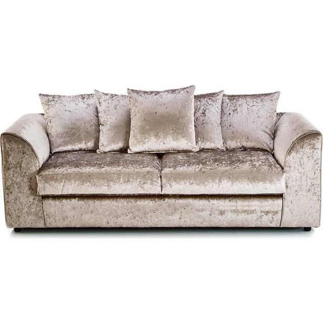 Crystal Crushed Velvet 3 Seater Sofa Scatter Back Curved Arm - Beige - One Size