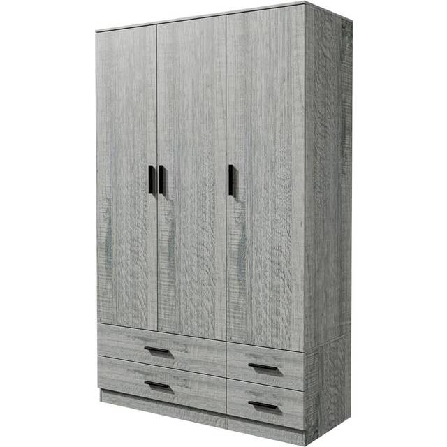 (Ash Grey) 3 Door 4 Drawer Wardrobe Storage Shelf Hanging Bedroom Modern Furniture