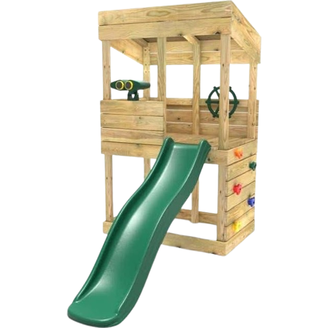 (Lookout with Adventure Pack) Rebo Wooden Lookout Tower Playhouse with 6ft Slide