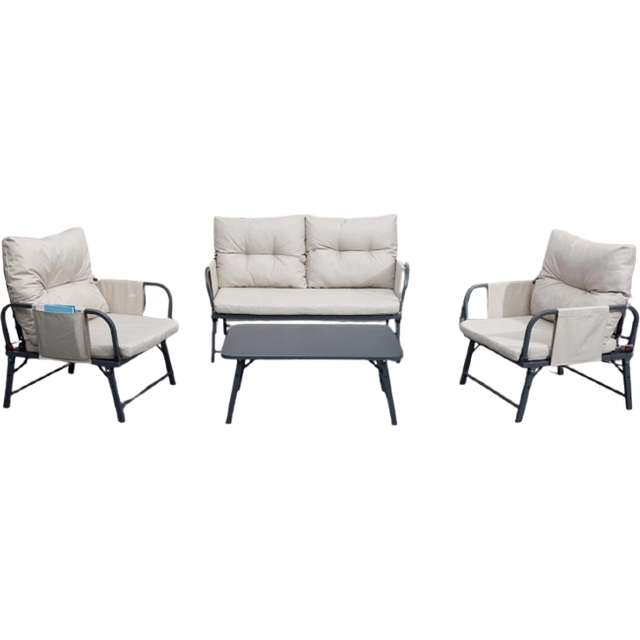 4 Piece Foldable Outdoor Dining Set - Cream - White