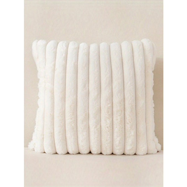 SHEIN 1pc Solid White Stripe Light Luxury And Luxurious Style Rabbit Plush Pillow Case Creative Home Fabric PillowCushion.Delicate And Breathable, Skin Frie