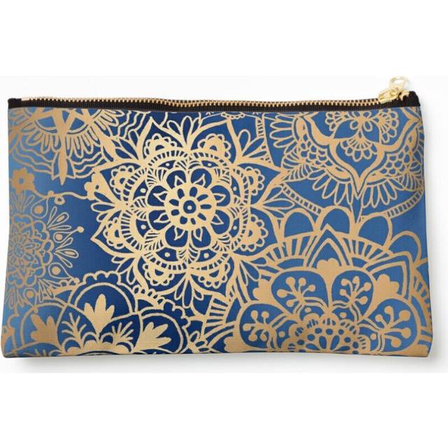 Makeup Bag Blue and Gold Mandala Pattern Cosmetic Organizer Tyvek Paper Bags Zipper Pouch