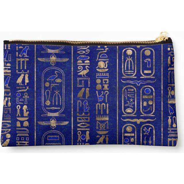 Makeup Bag Egyptian hieroglyphs pattern Gold Lapis Lazuli Cosmetic Organizer Tyvek Paper Bags Zipper Pouch