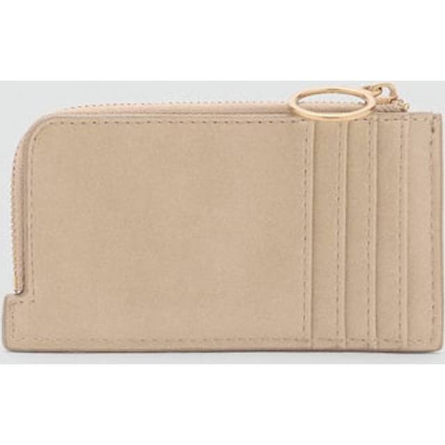 Hammered leather-effect card holder with zip beige - Woman - One size - MANGO - Beige - U
