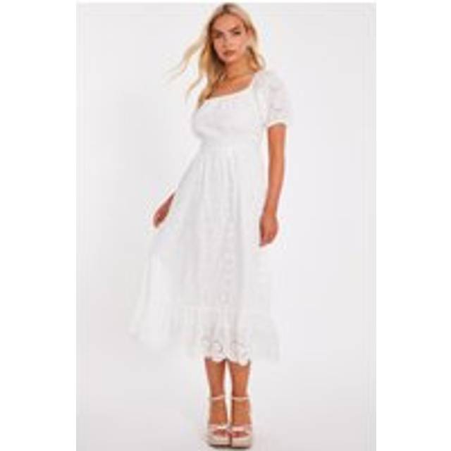 Womens White Embroidered Midi Dress - 18