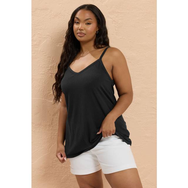 Yours Curve Black Ribbed Swing Cami Top, Women's Curve & Plus Size, Yours - 30-32