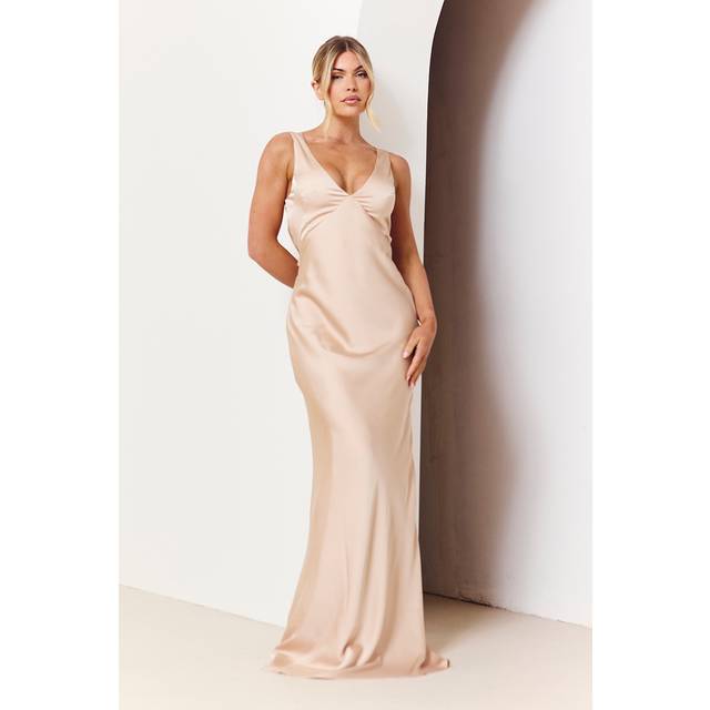 In The Style Light Gold Satin Twist Back Maxi Dress - 12