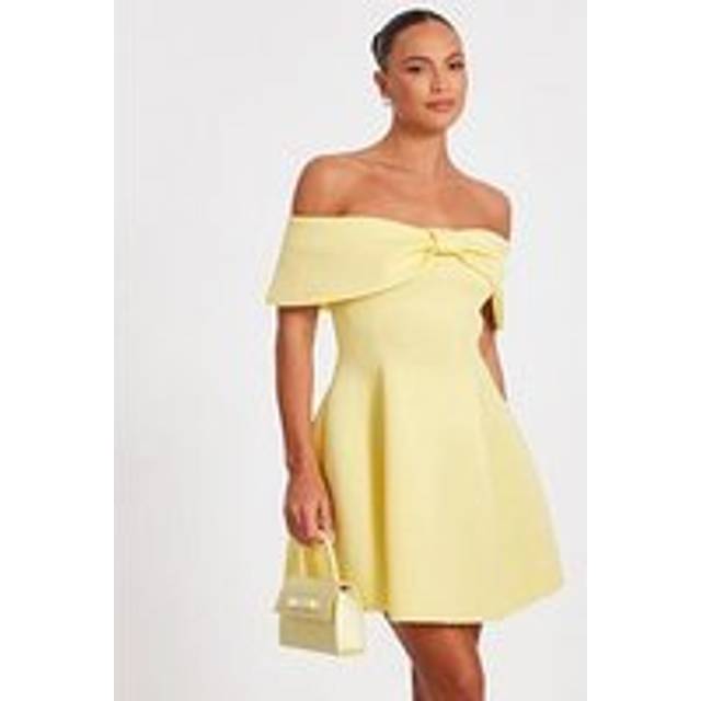 QUIZ Lemon Bardot Bow Skater Dress - 8
