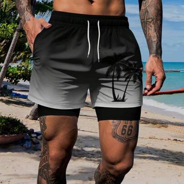 SHEIN Men&#39;s Palm Tree Print Fashion Casual Sports Vacation Beach Shorts