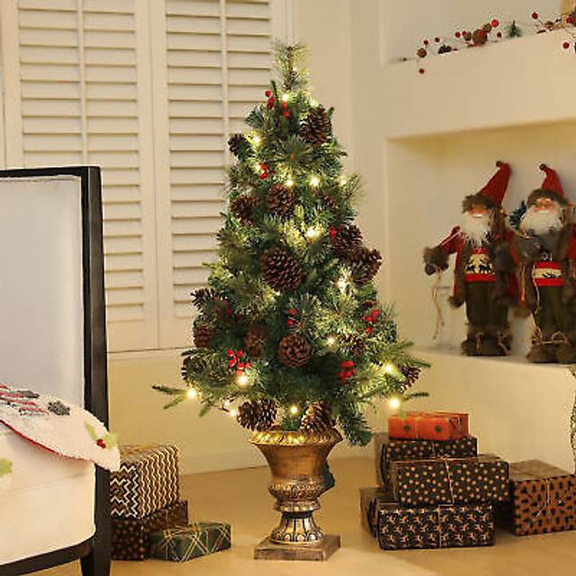 4ft Artificial Christmas Tree With 60 Warm White Led Lights 8 Modes Remote