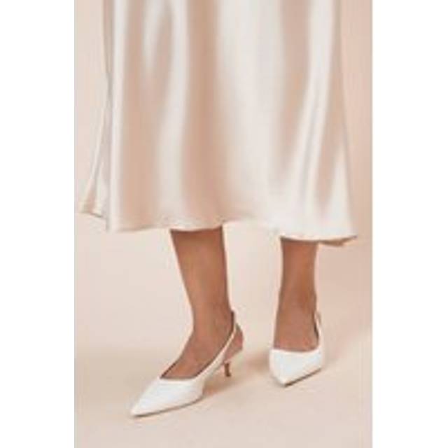 Womens Faelina Faux Leather Slingback Kitten Heel Court Shoes - White - 4