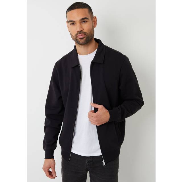 Full Zip Collared Sweatshirt - Black - XXL