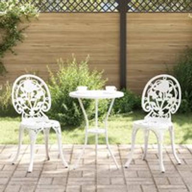 3 Piece Garden Bistro Set White Cast Aluminium - One Size