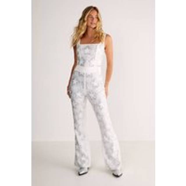 Star Diamante Tailored Flare Trousers - Ivory - 4
