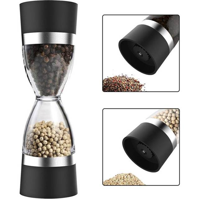 Stainless Steel Salt and Pepper Grinder Set 2 In 1 Seasoning Tank with Adjustable Grind Size L black