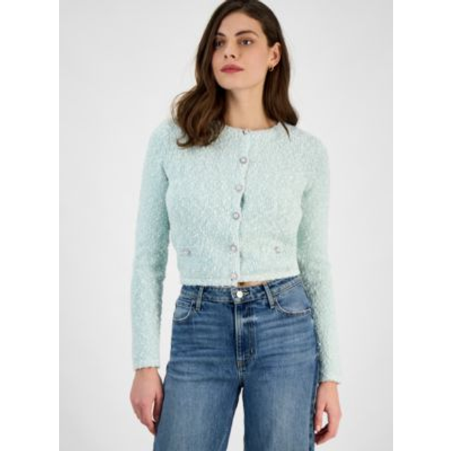Guess Mélange Bouclé Cardigan Sweater - White - XS