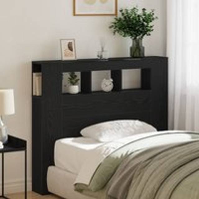 Storage Headboard with LED Lights Black Oak 120x18,5x103,5 cm - One Size