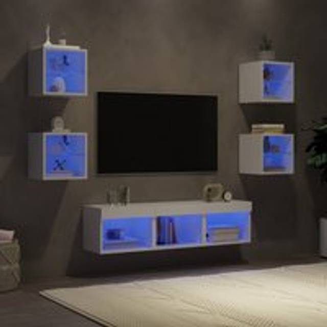 7 Piece TV Wall Units with LED White Engineered Wood - One Size