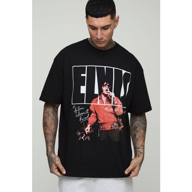 Tall Oversized Elvis Presley License Print T-Shirt - Black - M