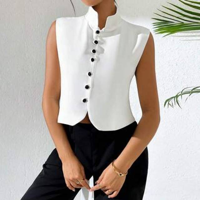 Gloray Women Solid Color Sleeveless Shirt, Simple And Fashionable Suitable For Summer