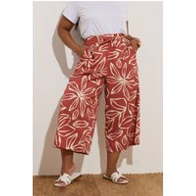 Yours Plus Size Rust Orange Textured Floral Midaxi Culottes Size 14