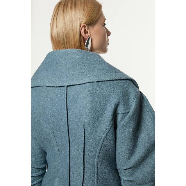 Textured Wool Blend Darted Rounded Sleeve Tailored Blazer - Pale Blue