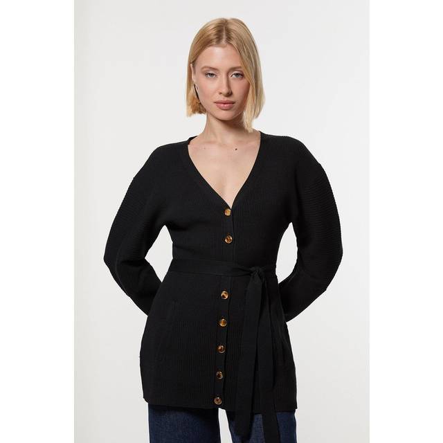 Structured Rib Knitted Cardi - Black