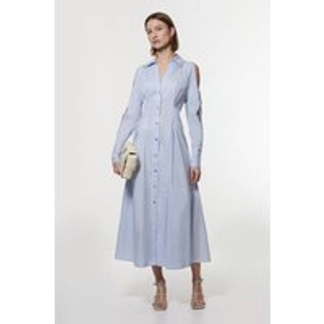 Cotton Poplin Woven Maxi Shirt Dress - Blue