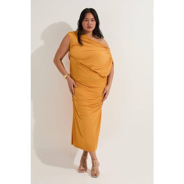 Plus Size Jersey Crepe Asymmetric Neckline Maxi Dress - Mango