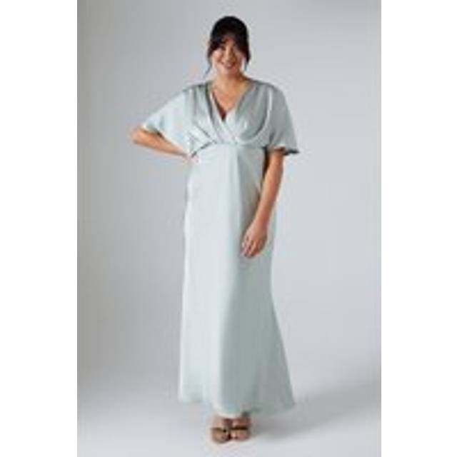 Plus Batwing Sleeve Satin Fishtail Maxi Bridesmaid Dress - Sage - 18