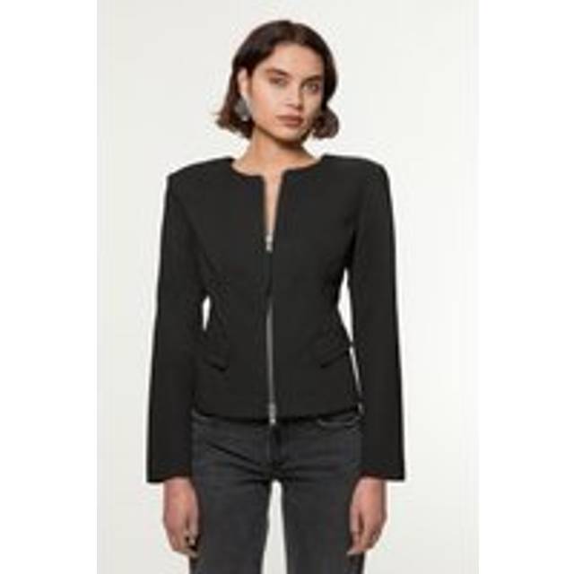 Tailored Viscose Zip Through Multi Stitch Jacket - Black