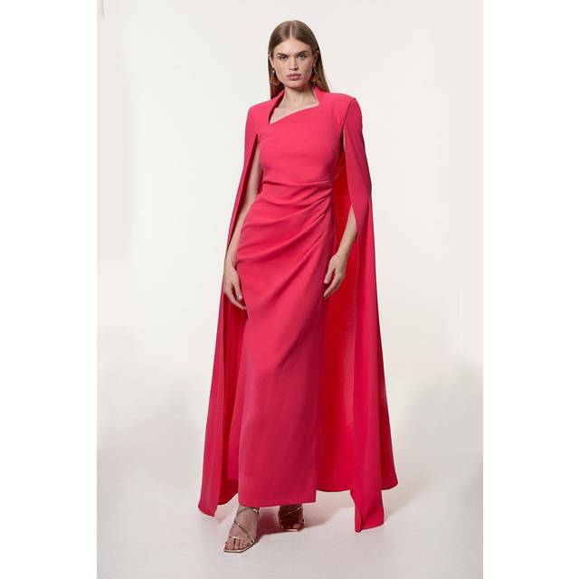 Soft Tailored Asymmetric Neck Cape Maxi Dress - Pink