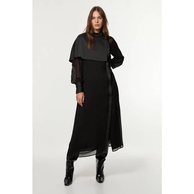 Tall Military Sheer Cape Detail Woven Maxi Dress - Black