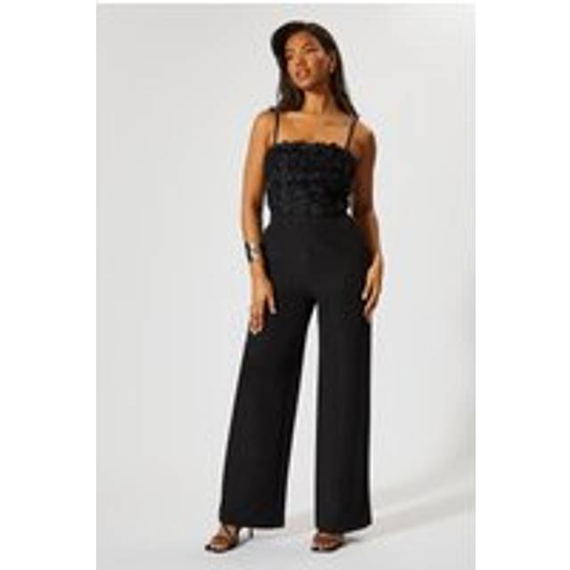 Womens Floral Bandeau Wide Leg Jumpsuit - Black - 10