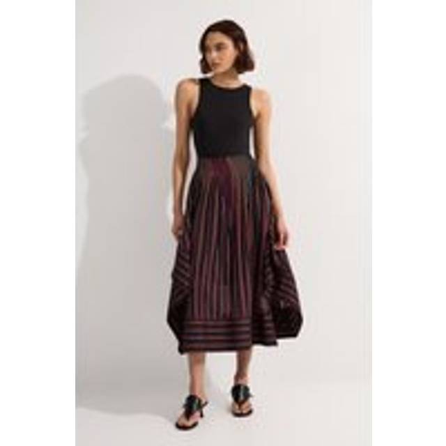 Premium Cotton Tailored Full Maxi Skirt - Stripe