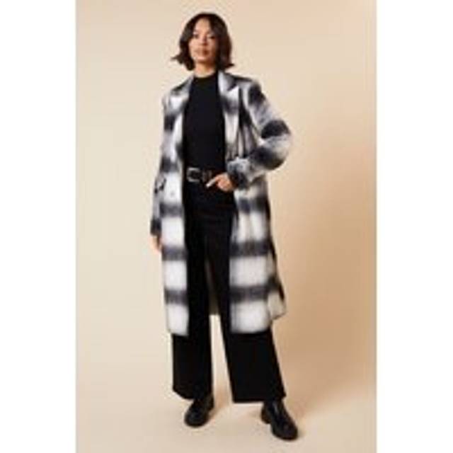Womens Tall Wool Check Double Breasted Maxi Coat - Grey - L