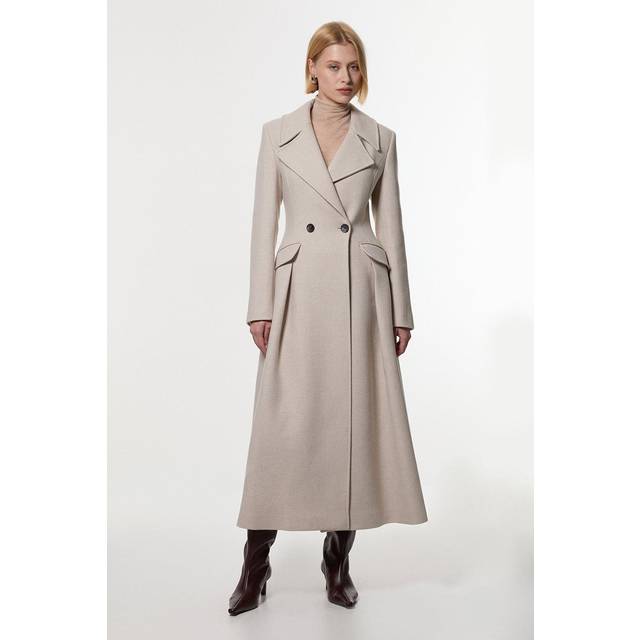 Italian Manteco Wool Blend Tailored Flared Skirt Maxi Coat - Oatmeal
