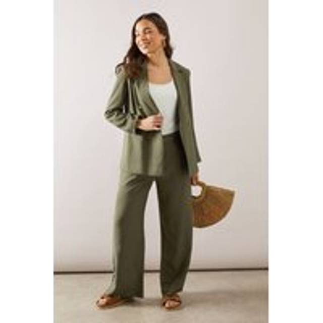 Womens Petite Straight Leg Pleated Trouser - Khaki - 10