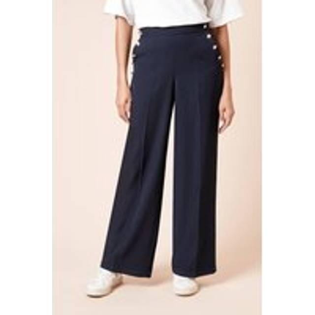 Womens Military Button Detail Wide Leg Trouser - Navy - 18
