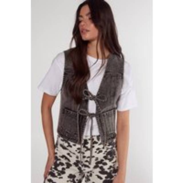 Womens Tie Front Denim Gilet - Black - 14