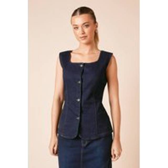 Womens Button Up Denim Waistcoat - Indigo - 12