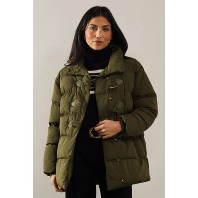 Wallis womens jacket khaki funnel neck tie detail padded mid-length coat